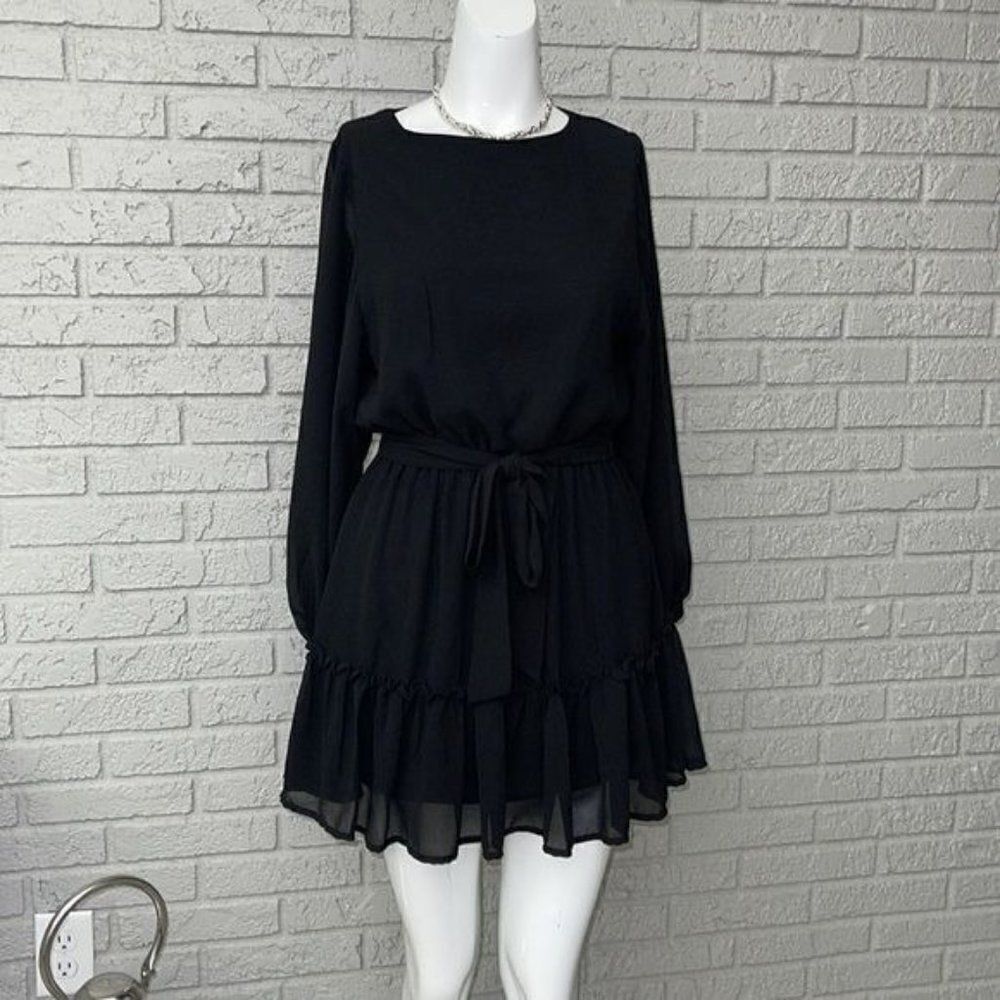 Flying Tomato Black Waist Tie Shift Dress Size XS